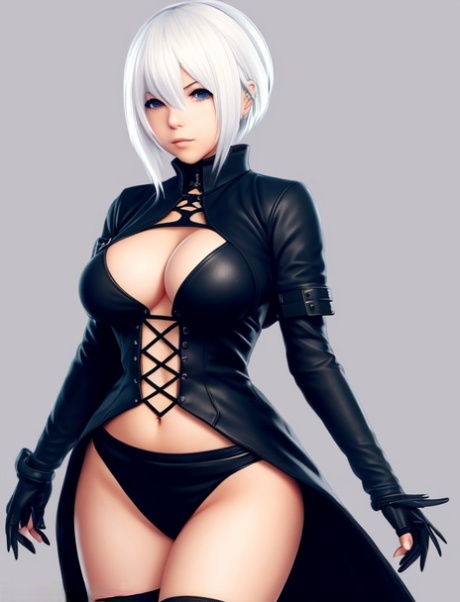 热辣的 AI 生成玩偶 Yorha 2b 独自摆出姿势，用她的大奶子挑逗观众