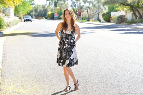 Elegant beauty Stacey flashes a public upskirt before anal fingering & toying
