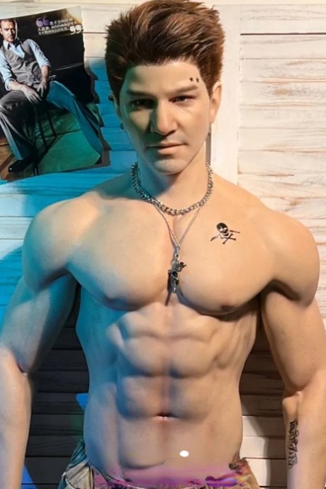 Male silicone sex doll Herman flaunting his hot muscles and six pack