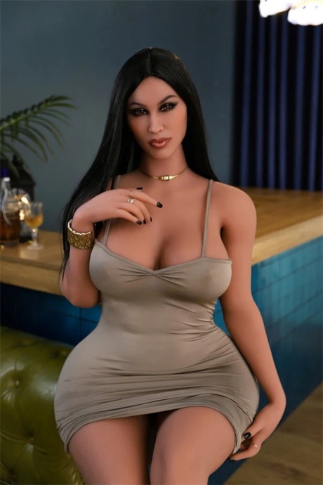 Realistic sex doll shows her curvy body wearing a sexy dress & while naked