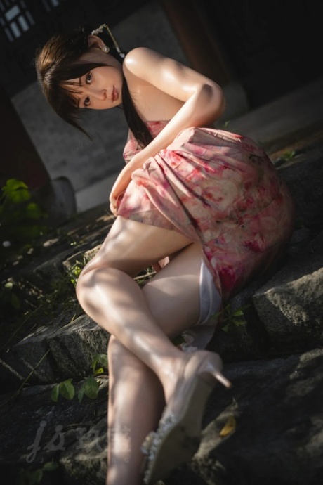 Petite Japanese sex doll Miho posing butt naked and in her traditional outfit