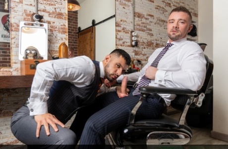 Naughty hairdresser Matt Polaco bangs hot gay Oskar Ivan at his work