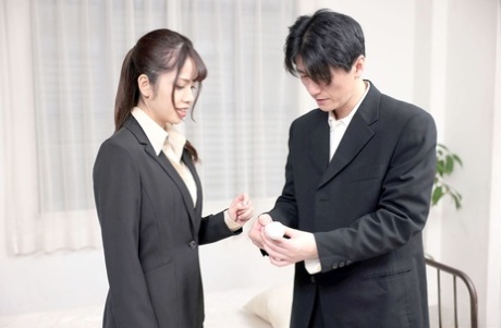 Slender Japanese businesswoman Anna Kovachenko gets boned & creampied