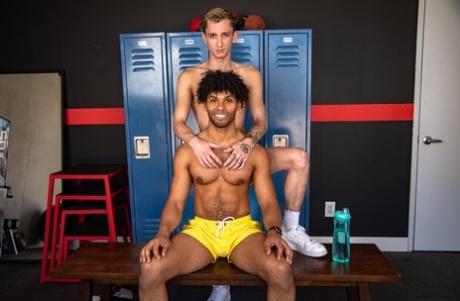 Hung gay Theo Brady enjoys hardcore anal sex with a black bottom at the gym