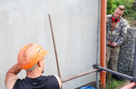 Gay construction workers Nico Vegas and Ricky Ros having anal fun at work