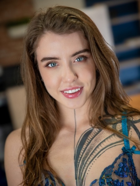 Sexy tattooed babe Eden Ivy shows her sweet tiny tits and her trimmed bush