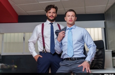 Gay colleagues Ruslan Angelo & Samuel Hodecker have hardcore anal sex at work