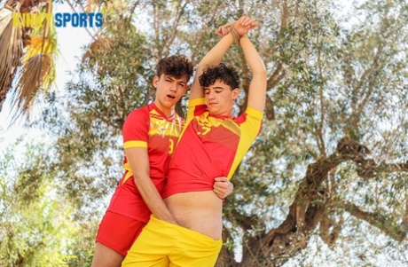 Gay Gabriel Parker gives a BJ to his bound soccer buddy Liam Holland