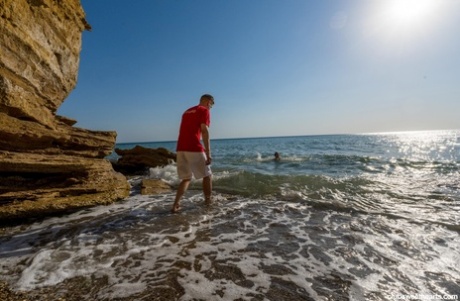 European teen Jane White losing her anal virginity on the sandy beach