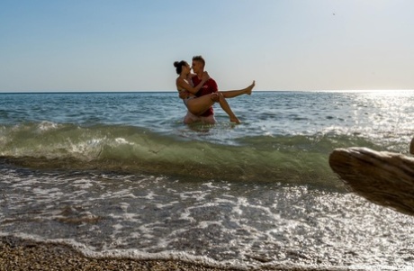 European teen Jane White losing her anal virginity on the sandy beach