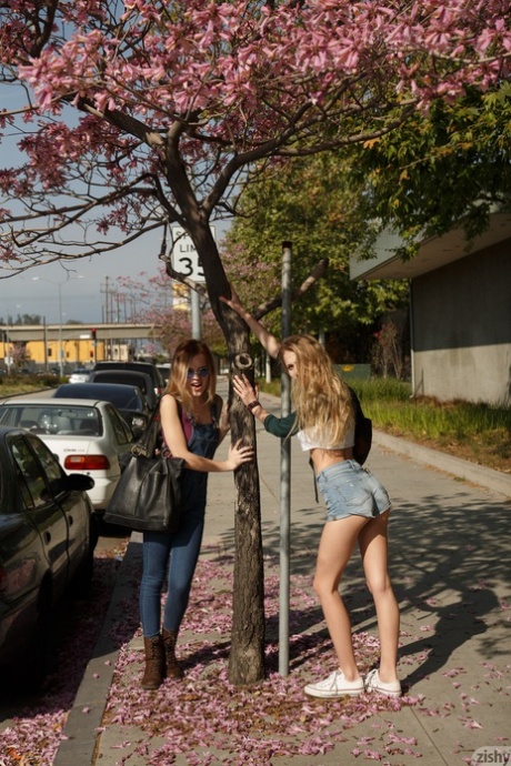 Teenage vixens Riley Anne & Winter Bliss flash their hot booties in public - pornpics.de